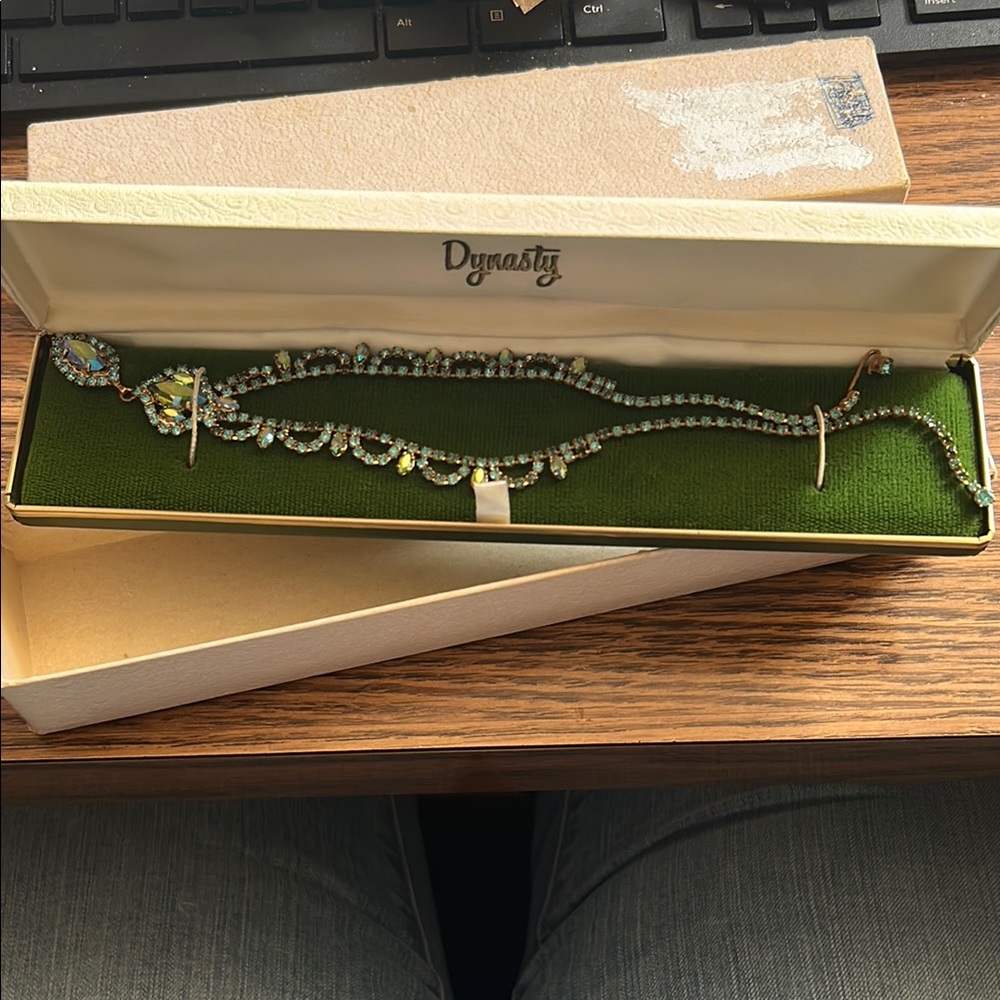Vintage Aurora Borealis Rhinestone Necklace 1950s In original Box